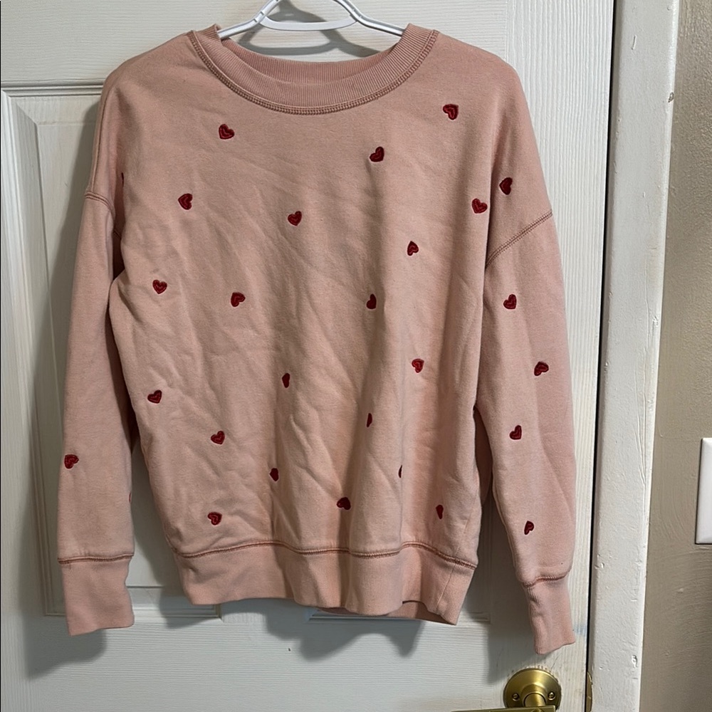 Maurices Pink Crew Neck Sweater with Polka Dots